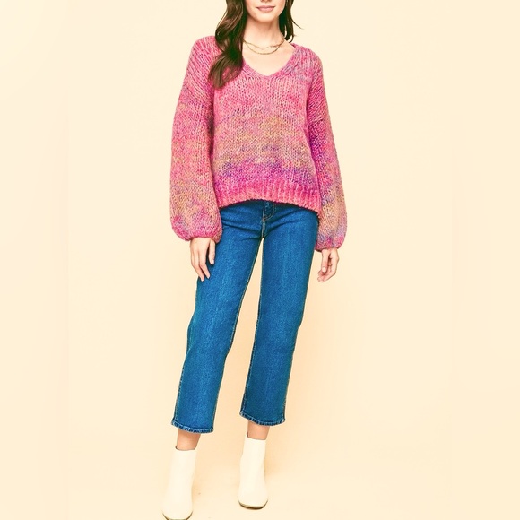 Pinch Ombré Rainbow Wool Sweater – Balloon Sleeve, Cozy Oversized Knit, Size S - Picture 1 of 5